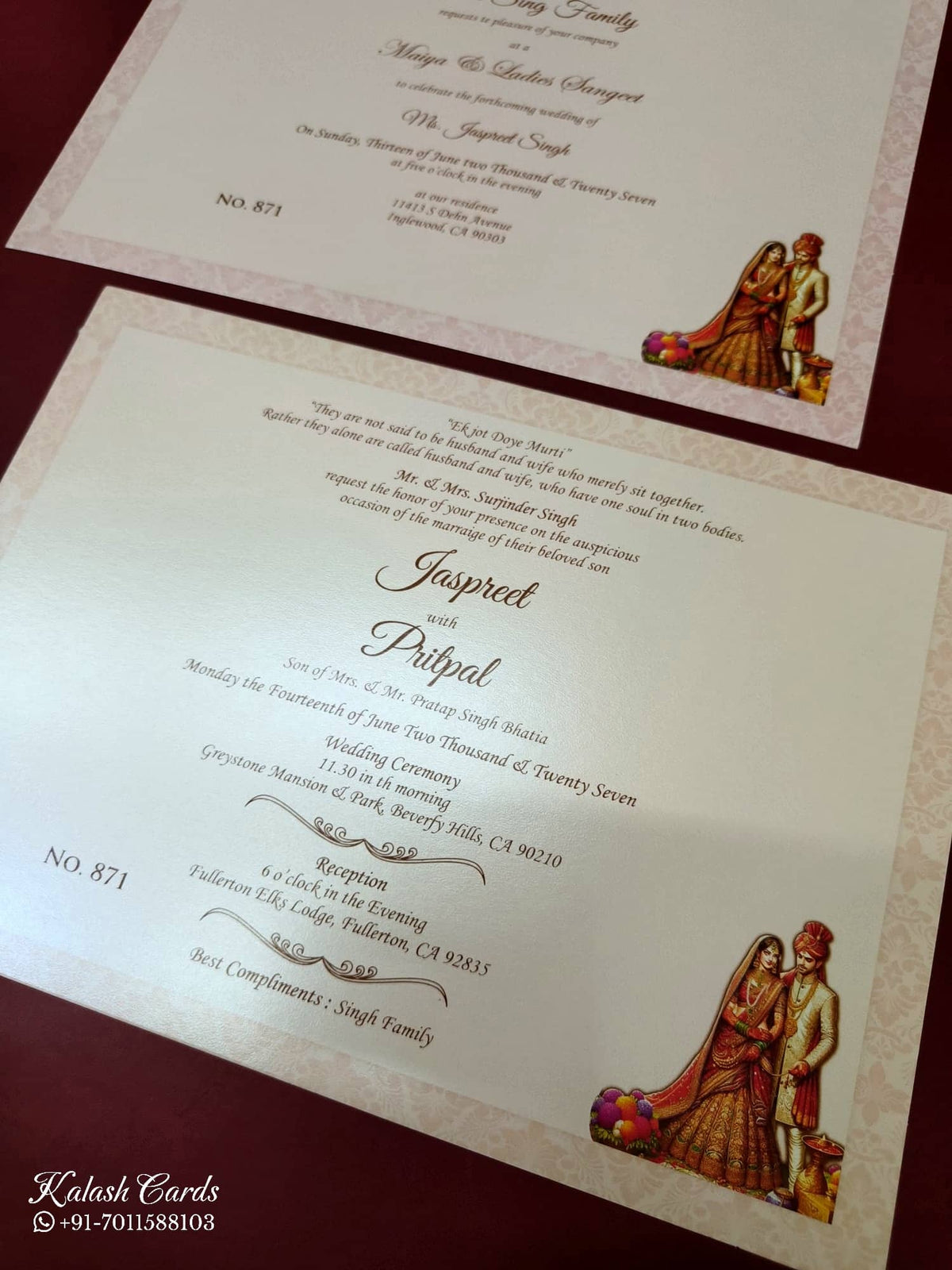 KLB-1132 Creme Bride Groom Laser Cut Padded Thick Wedding Card (2 Page & Couple Name Acrylic)