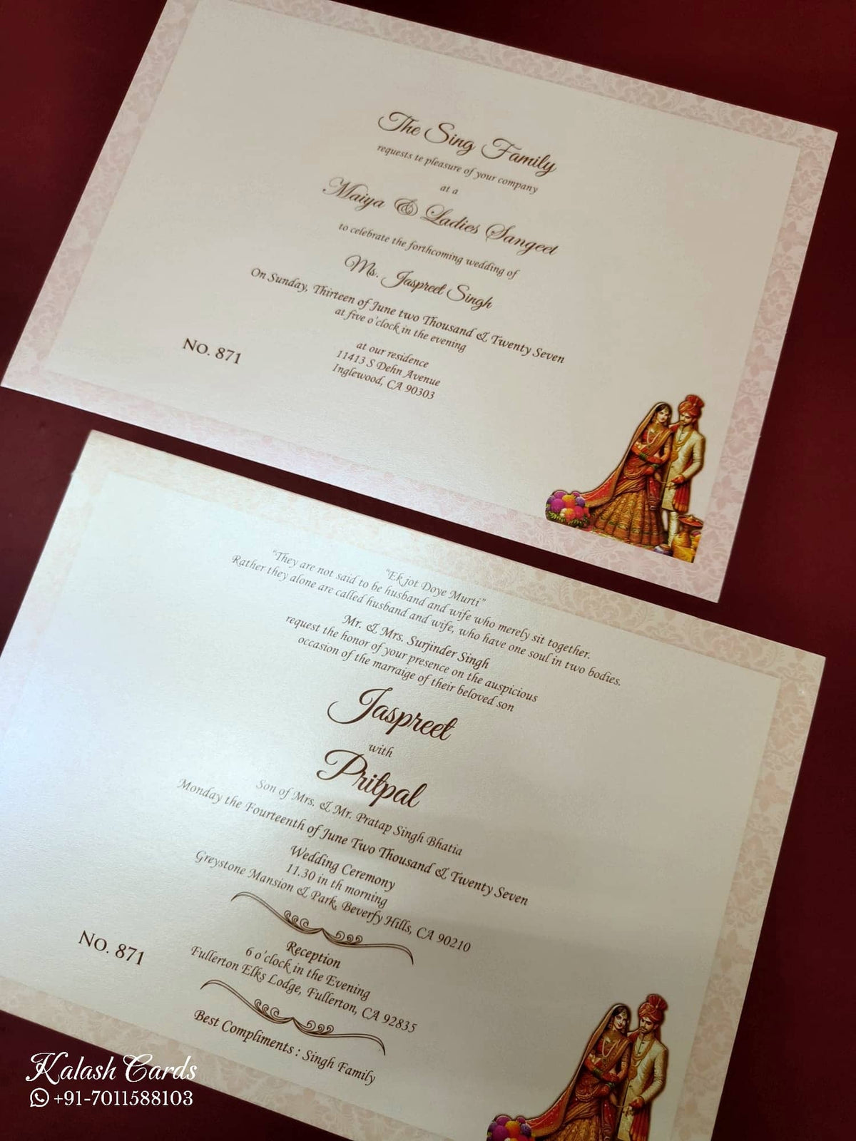 KLB-1132 Creme Bride Groom Laser Cut Padded Thick Wedding Card (2 Page & Couple Name Acrylic)
