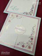KLB-1134 Creme Green Floral Door Style Semi Box Wedding Card (2 Page)