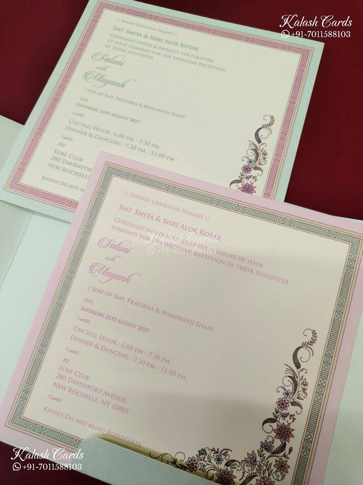 KLB-1134 Creme Green Floral Door Style Semi Box Wedding Card (2 Page)