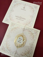 KLB-1136 Creme Floral Door Style Semi Box Wedding Card (2 Page)