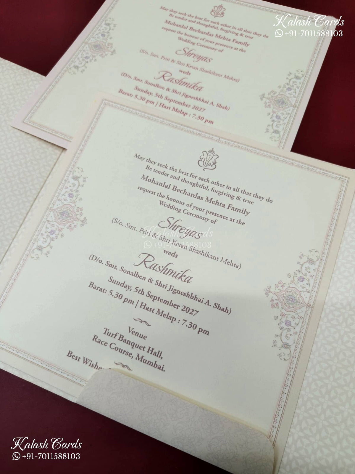 KLB-1136 Creme Floral Door Style Semi Box Wedding Card (2 Page)