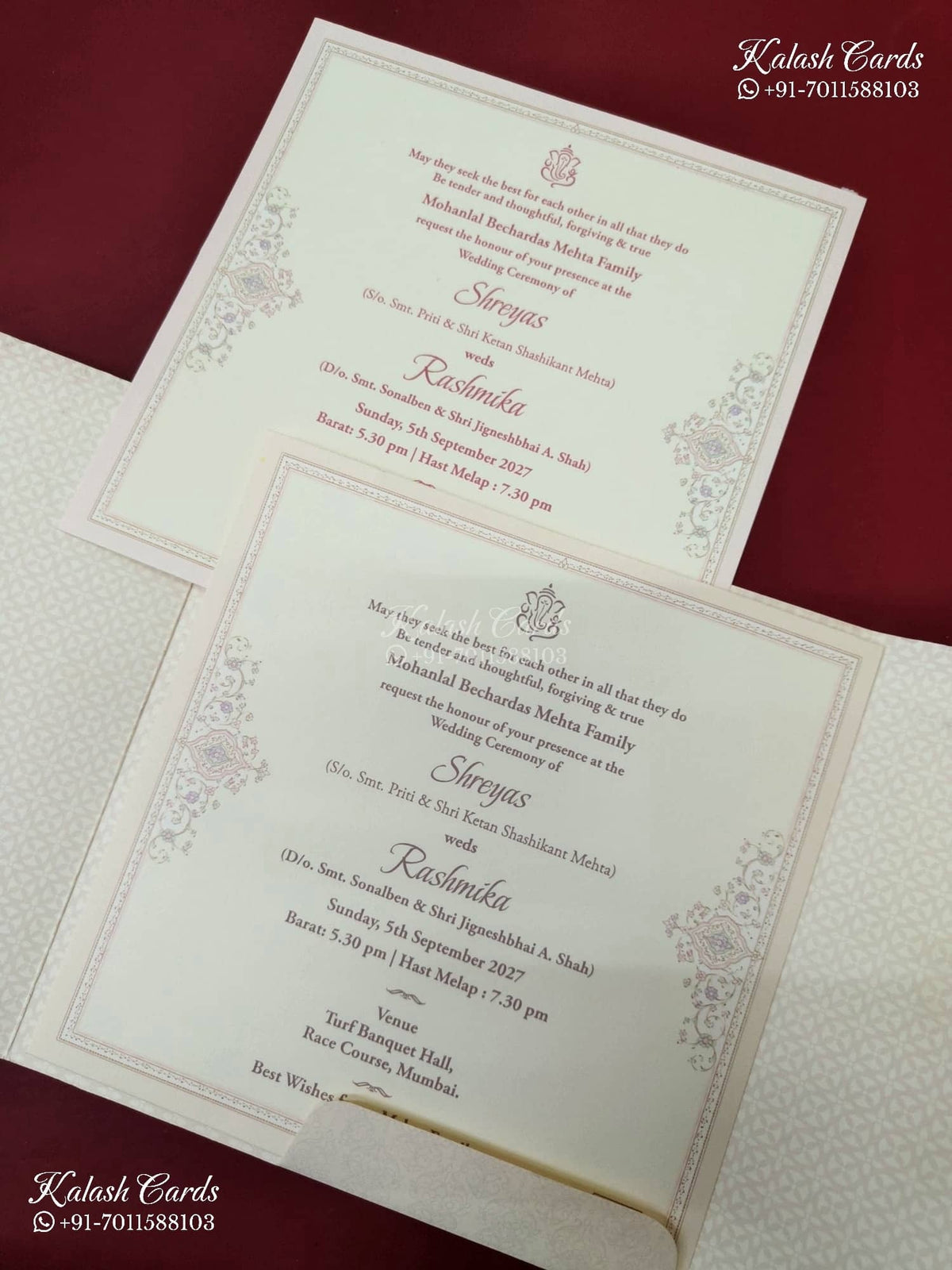 KLB-1136 Creme Floral Door Style Semi Box Wedding Card (2 Page)