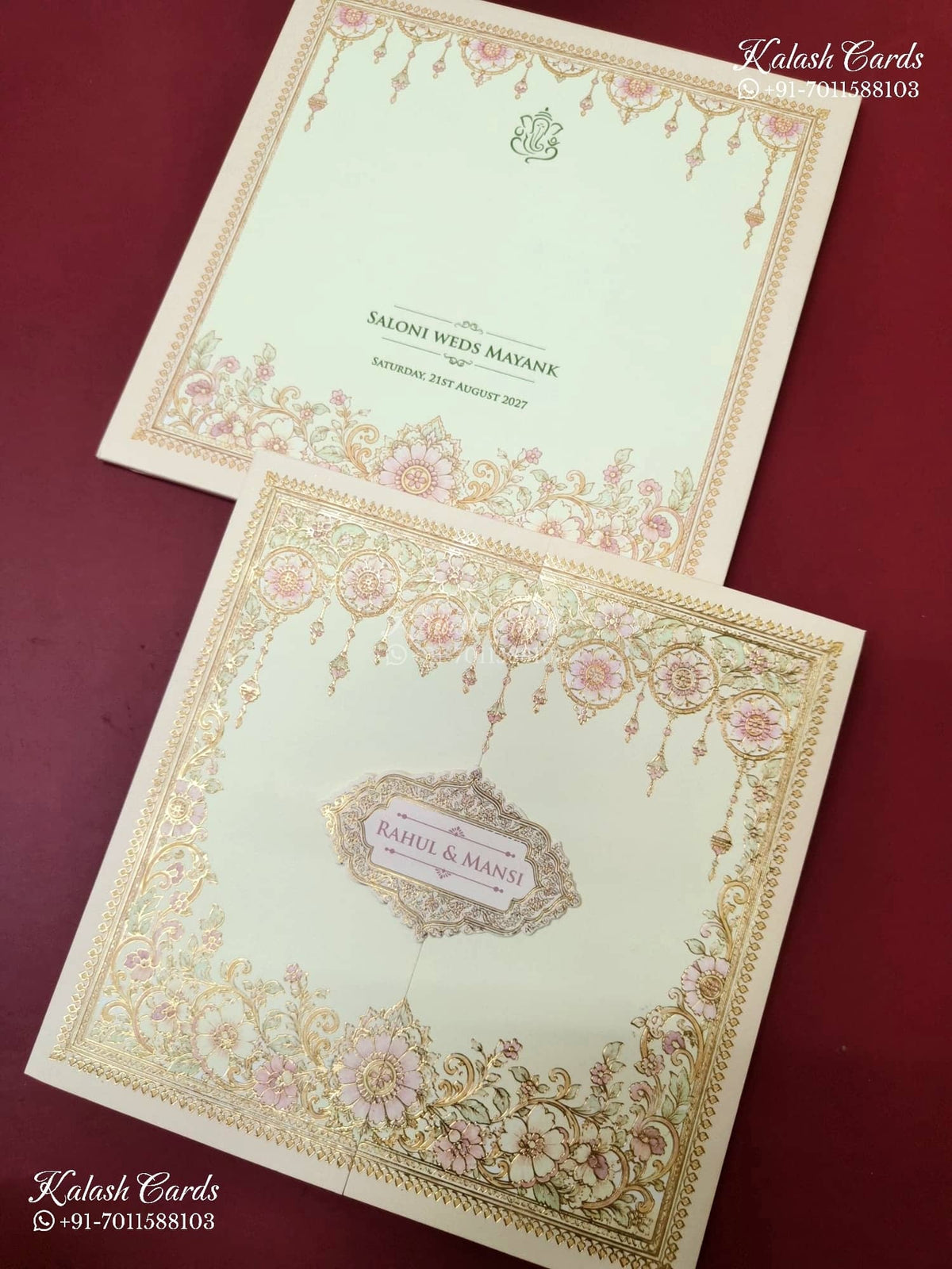 KLB-1137 Creme Floral Door Style Semi Box Wedding Card (2 Page)