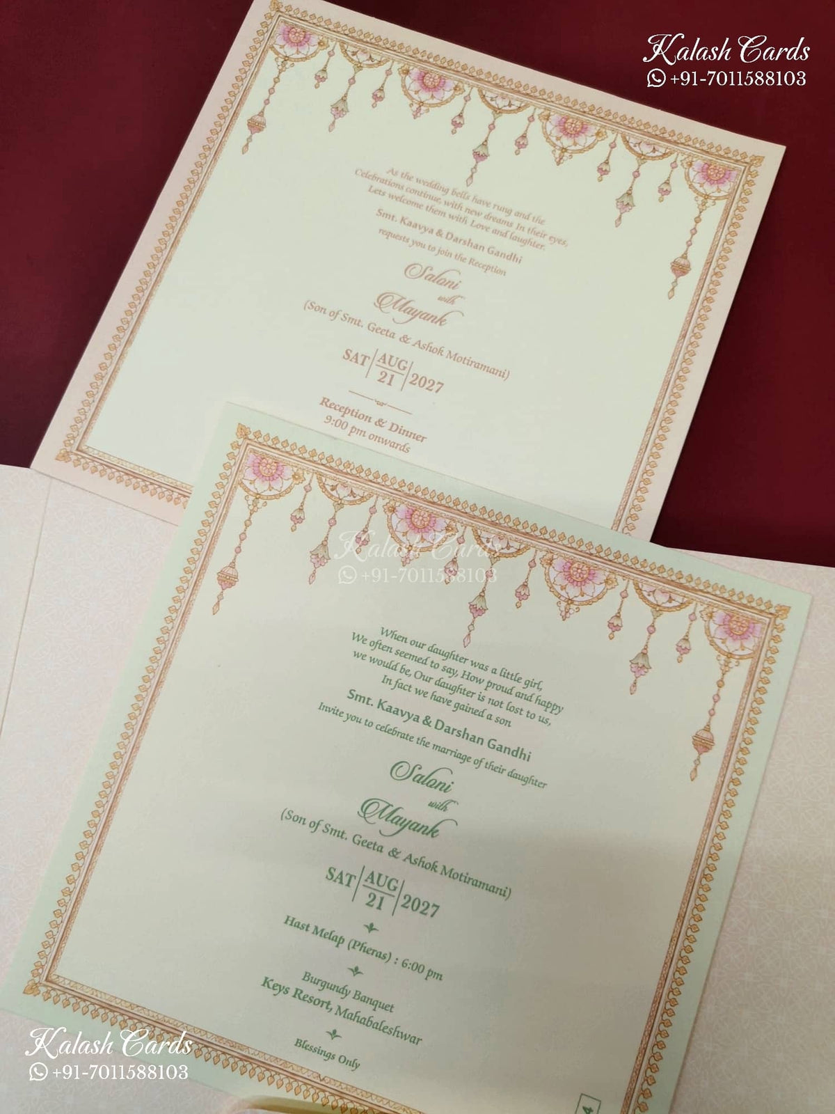 KLB-1137 Creme Floral Door Style Semi Box Wedding Card (2 Page)