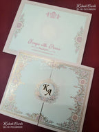 KLB-1139 Blue Floral Door Style Semi Box Wedding Card (2 Page & Couple Initial Acrylic)