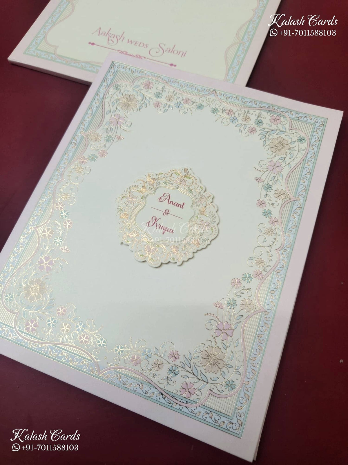 KLB-1141 Creme Floral Semi Box Wedding Card (2 Page)