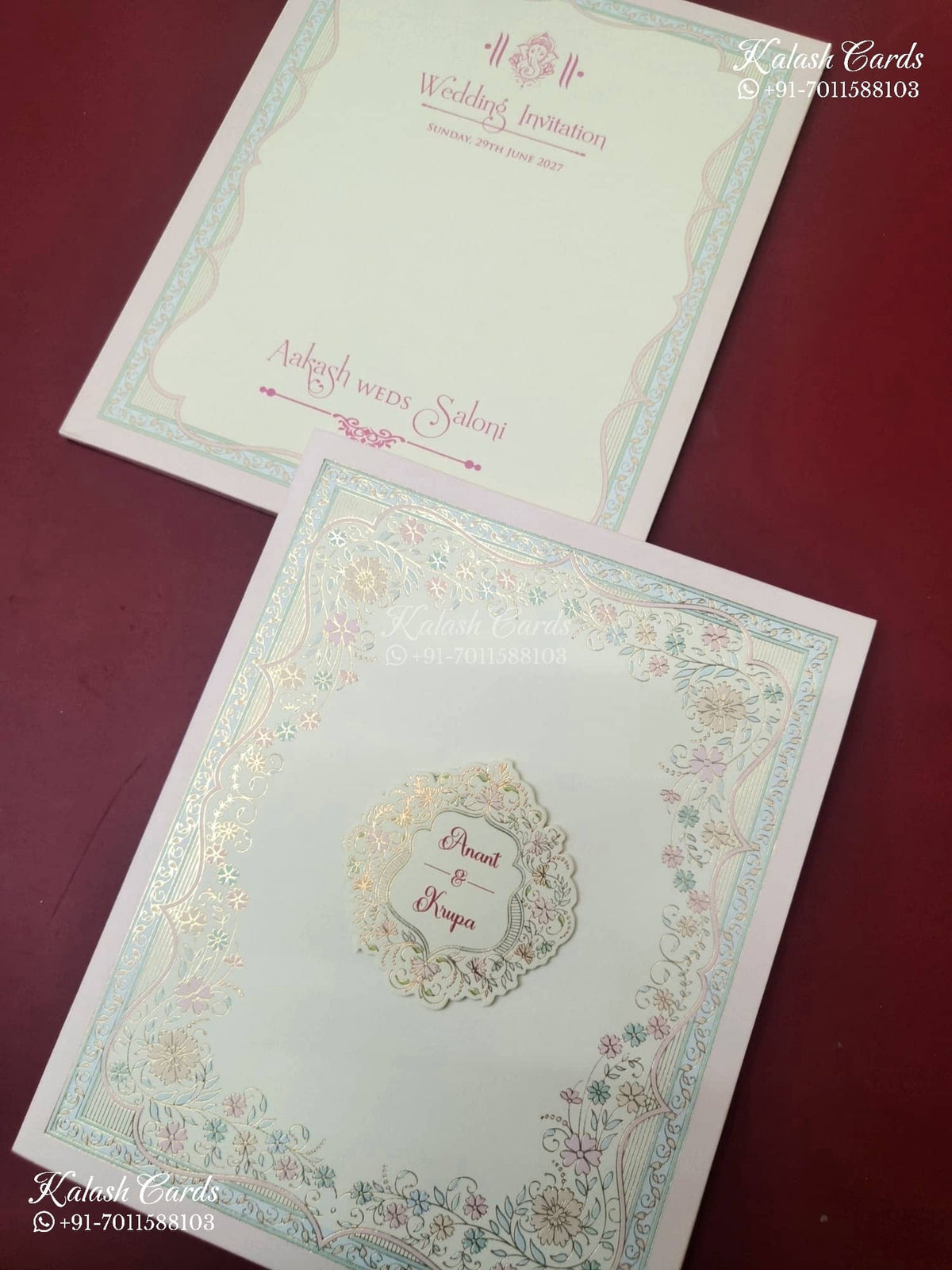 KLB-1141 Creme Floral Semi Box Wedding Card (2 Page)