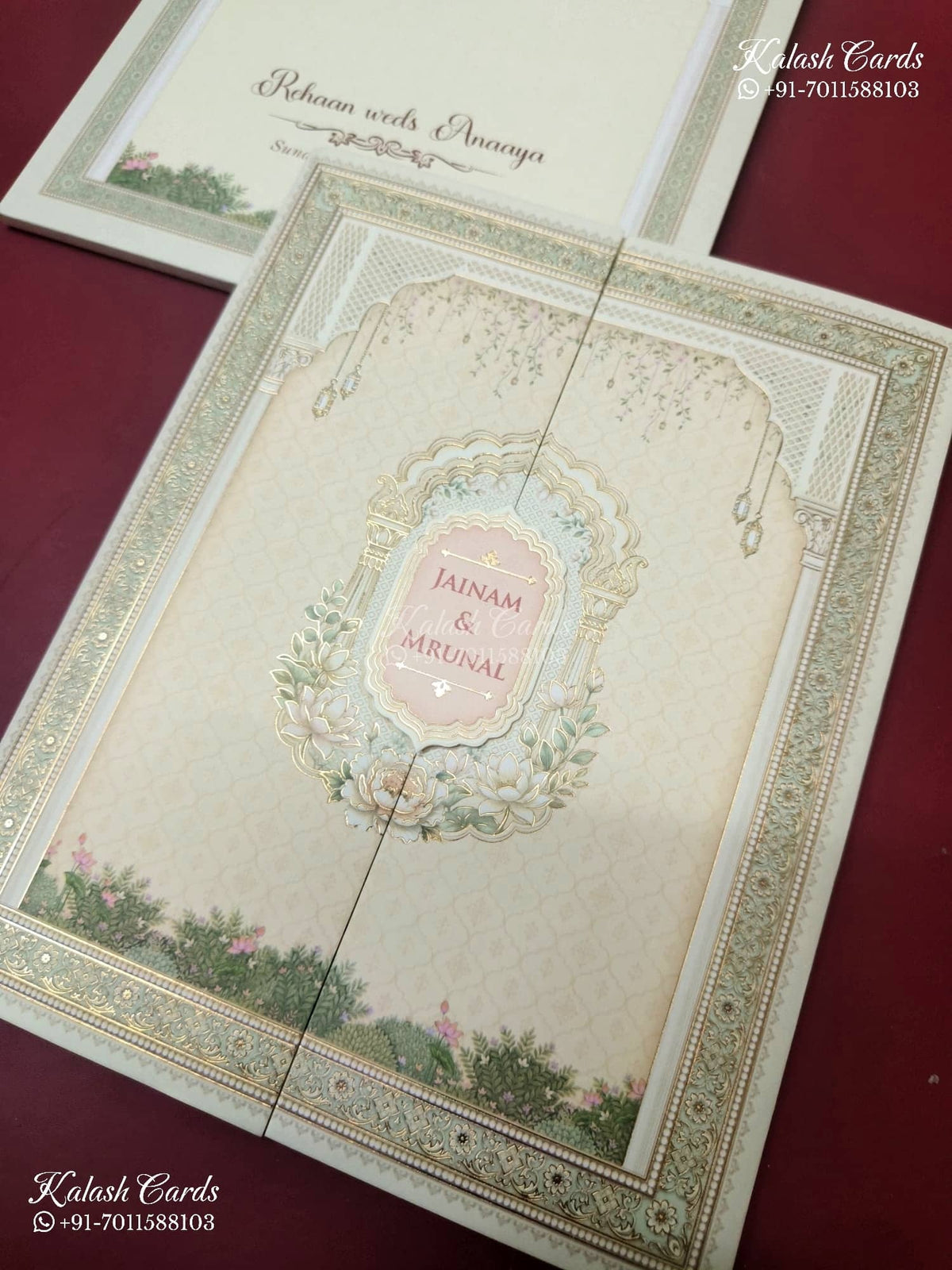 KLB-1142 Creme Royal Arch Door Style Semi Box Wedding Card (2 Page)