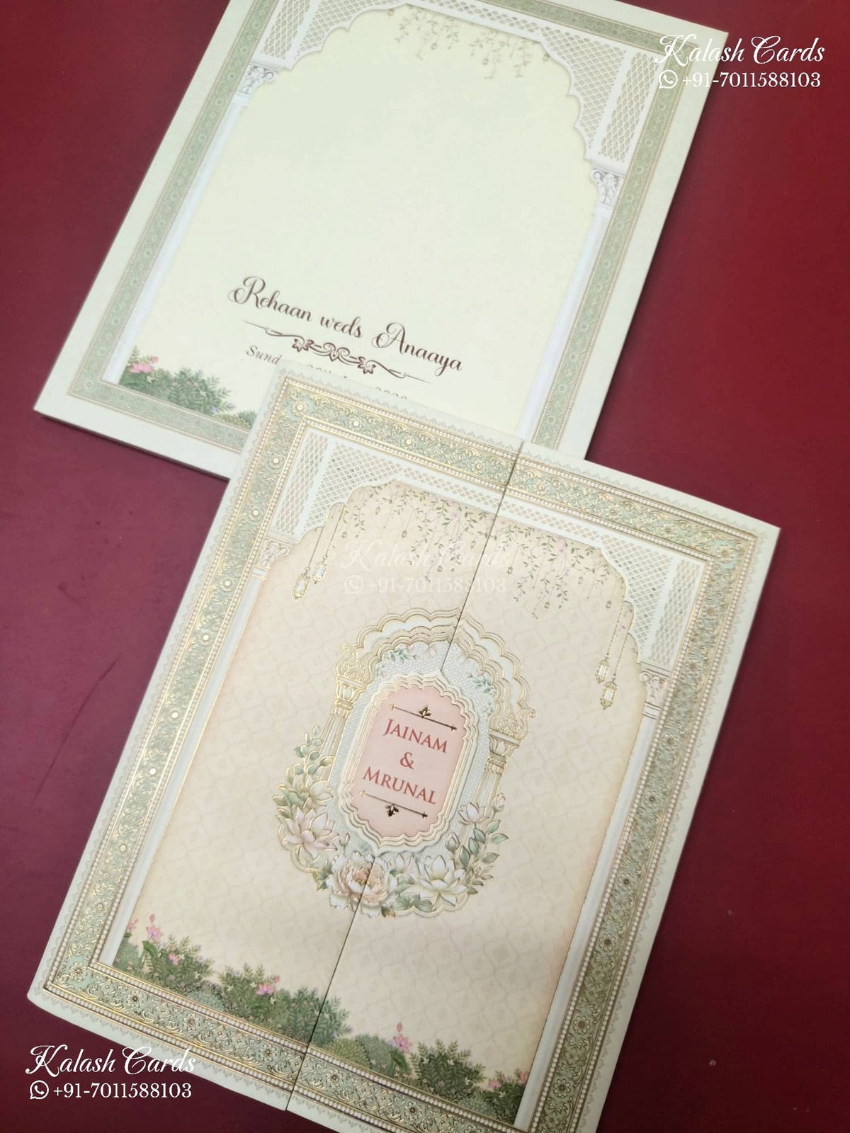 KLB-1142 Creme Royal Arch Door Style Semi Box Wedding Card (2 Page)
