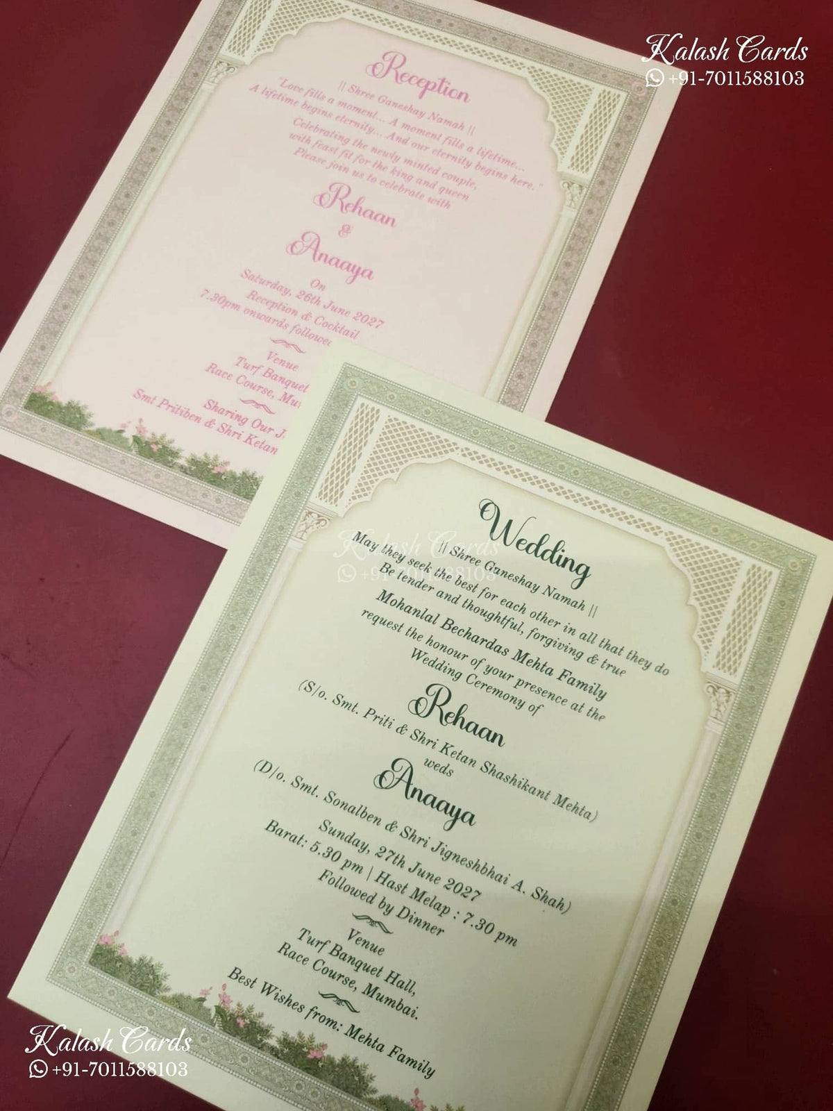 KLB-1142 Creme Royal Arch Door Style Semi Box Wedding Card (2 Page)