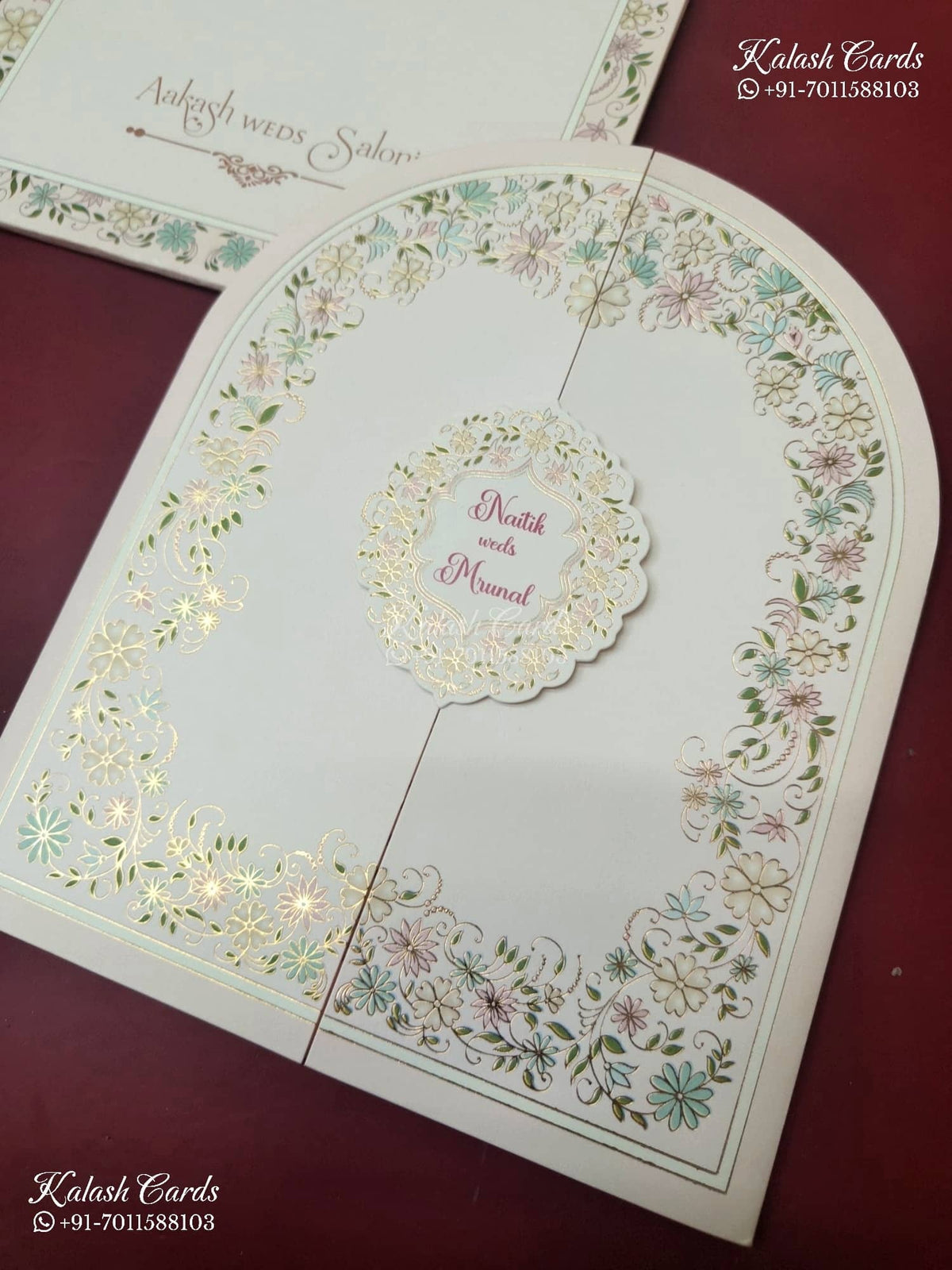 KLB-1143 Creme Floral Door Style Semi Box Wedding Card (2 Page)