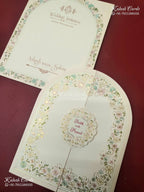 KLB-1143 Creme Floral Door Style Semi Box Wedding Card (2 Page)