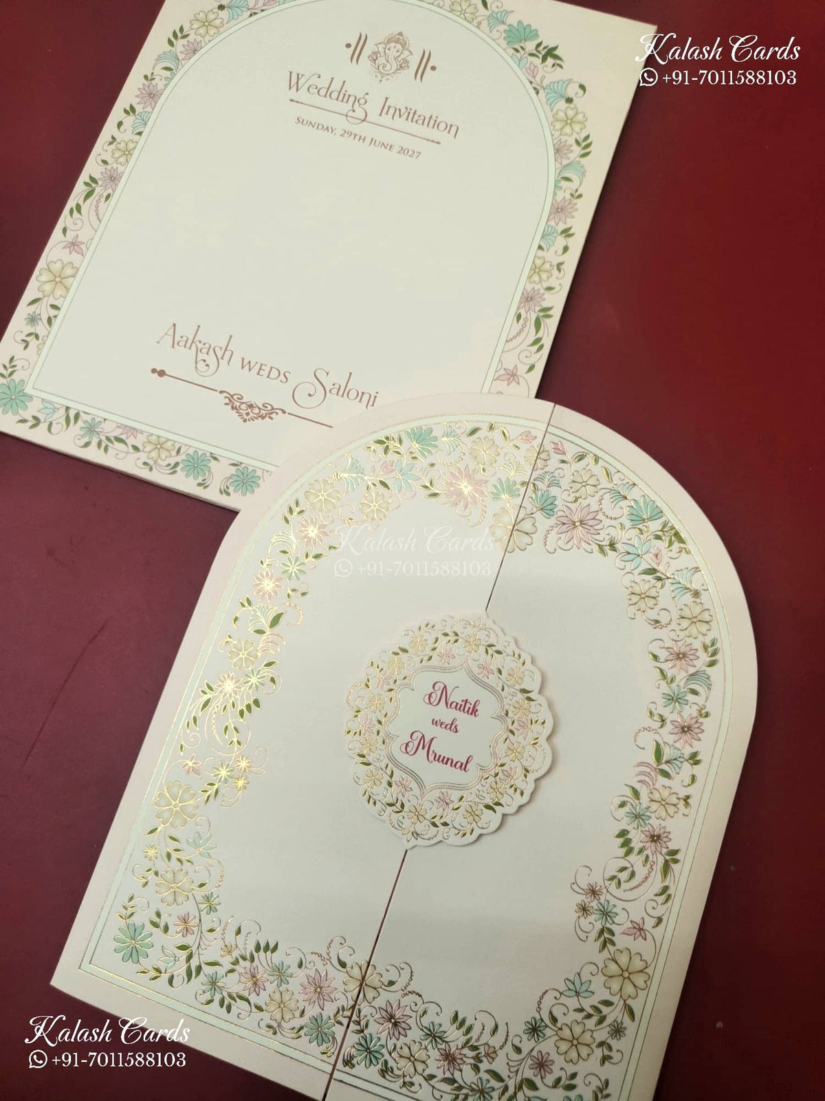 KLB-1143 Creme Floral Door Style Semi Box Wedding Card (2 Page)