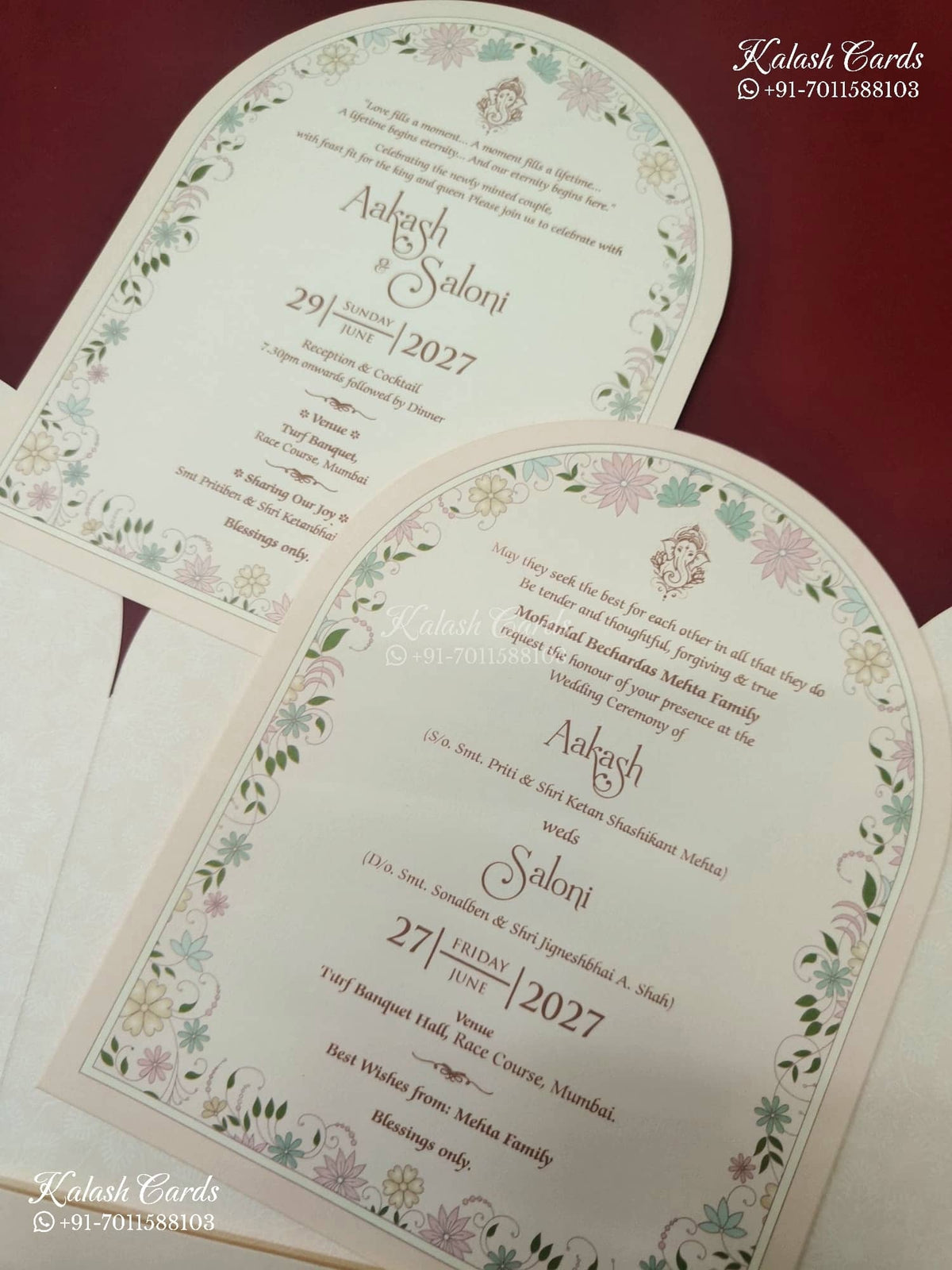 KLB-1143 Creme Floral Door Style Semi Box Wedding Card (2 Page)