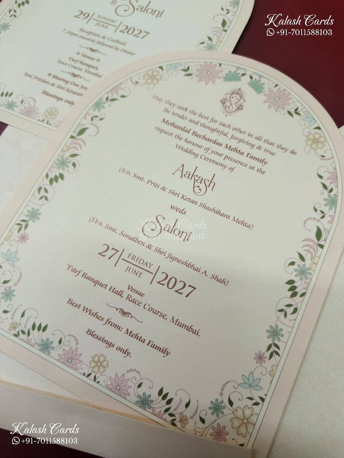 KLB-1143 Creme Floral Door Style Semi Box Wedding Card (2 Page)