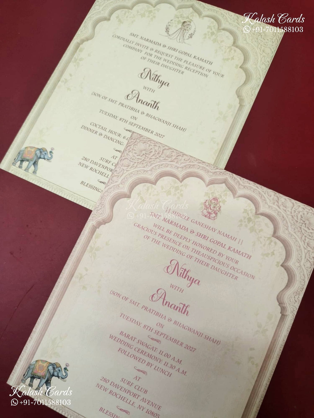 KLB-1144 Blue Elephant Semi Box Wedding Card (2 Page & Couple Initial Acrylic)
