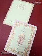 KLB-1145 Green Pink Floral Door Style Semi Box Wedding Card (2 Page)