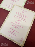 KLB-1145 Green Pink Floral Door Style Semi Box Wedding Card (2 Page)