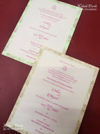 KLB-1145 Green Pink Floral Door Style Semi Box Wedding Card (2 Page)