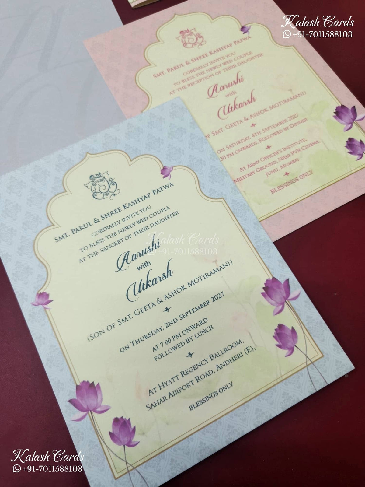 KLB-1146 Pink Lotus Floral Semi Box Wedding Card (2 Page & Sealing Band)