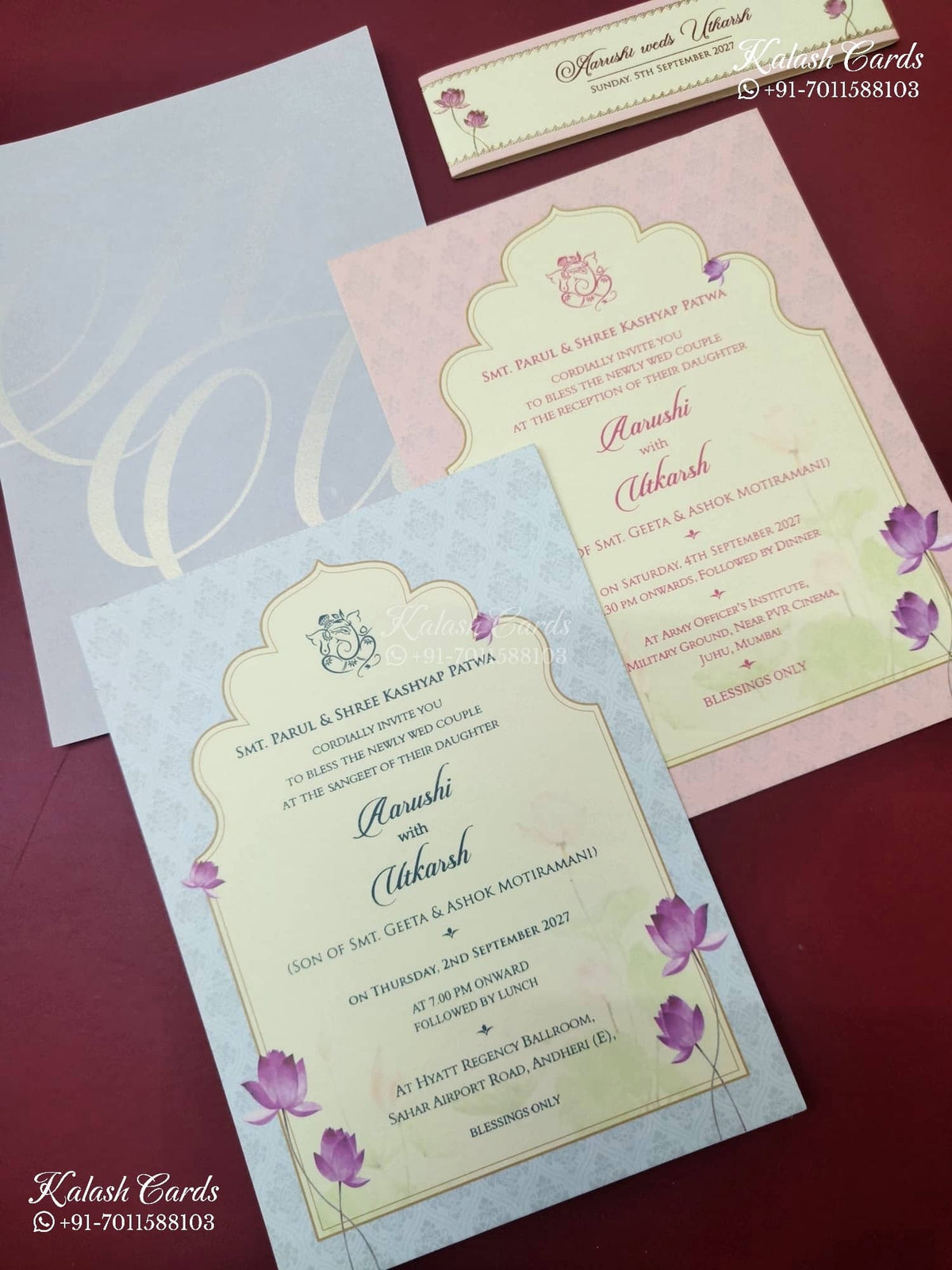 KLB-1146 Pink Lotus Floral Semi Box Wedding Card (2 Page & Sealing Band)