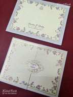 KLB-1147 Creme Blue Floral Door Style Semi Box Wedding Card (2 Page)
