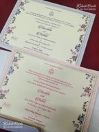 KLB-1147 Creme Blue Floral Door Style Semi Box Wedding Card (2 Page)