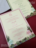 KLB-1148 Creme Green Royal Arch Semi Box Wedding Card (2 Page & Sealing Band)