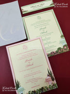 KLB-1148 Creme Green Royal Arch Semi Box Wedding Card (2 Page & Sealing Band)