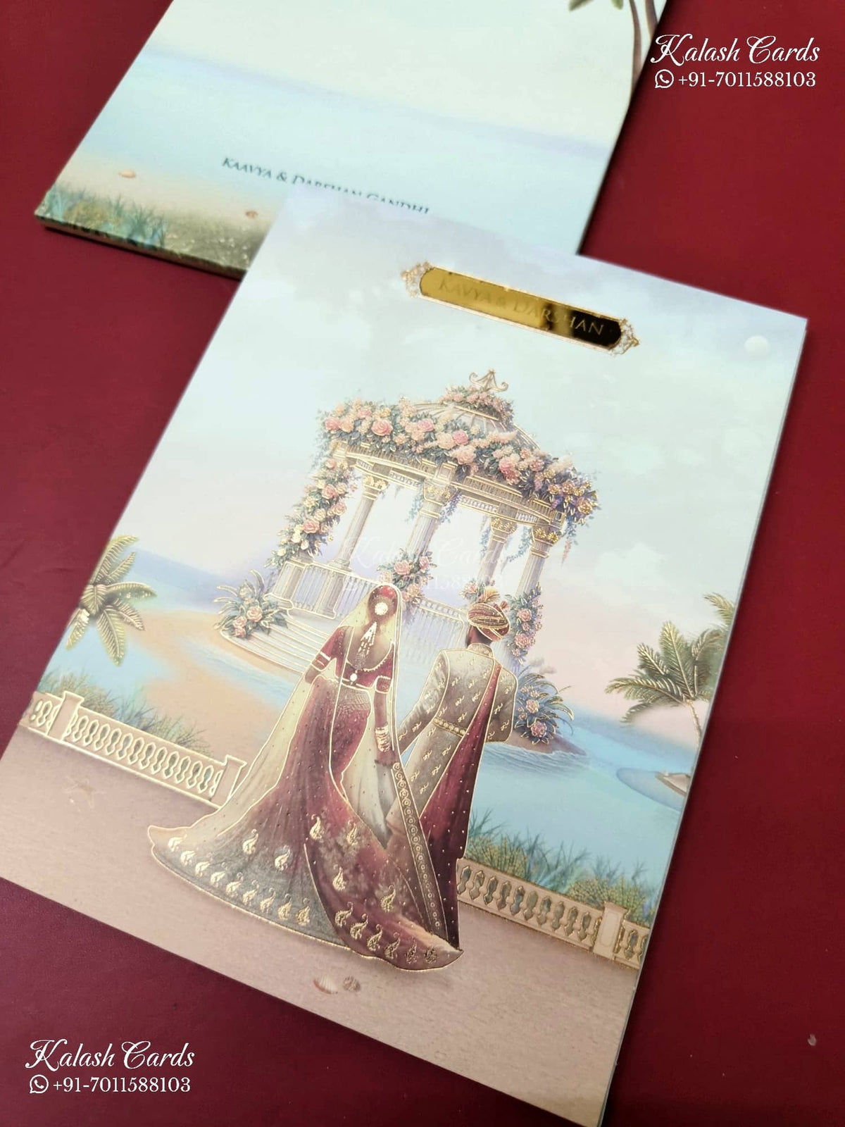 KLB-1149 Blue Mandap Semi Box Wedding Card (2 Page & Couple Name Acrylic)