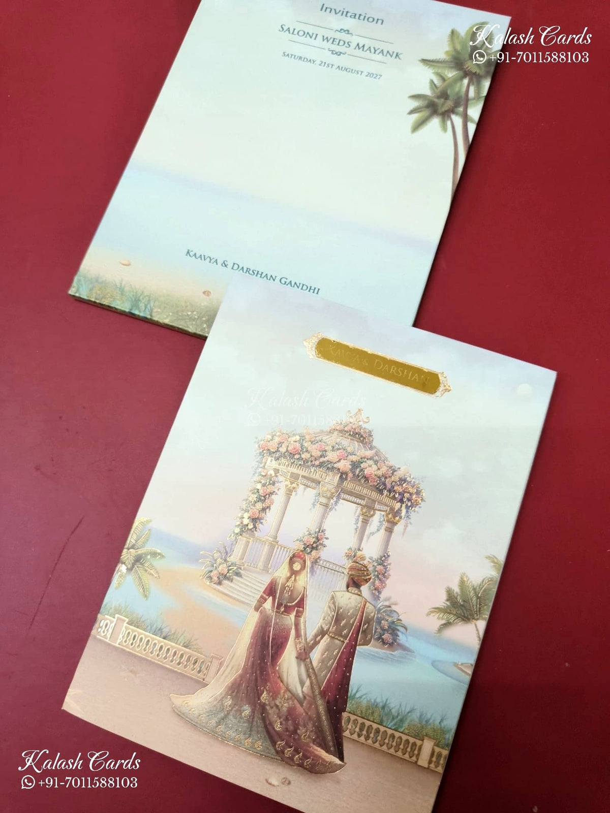 KLB-1149 Blue Mandap Semi Box Wedding Card (2 Page & Couple Name Acrylic)