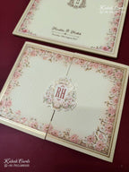 KLB-1150 Creme Floral Door Style Semi Box Wedding Card (2 Page)