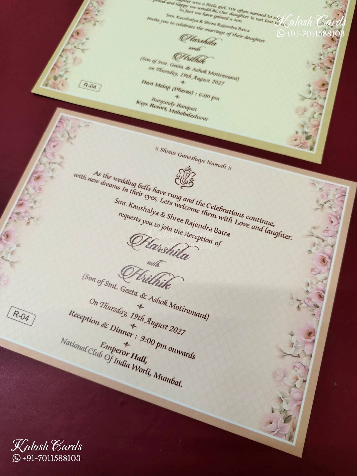 KLB-1150 Creme Floral Door Style Semi Box Wedding Card (2 Page)