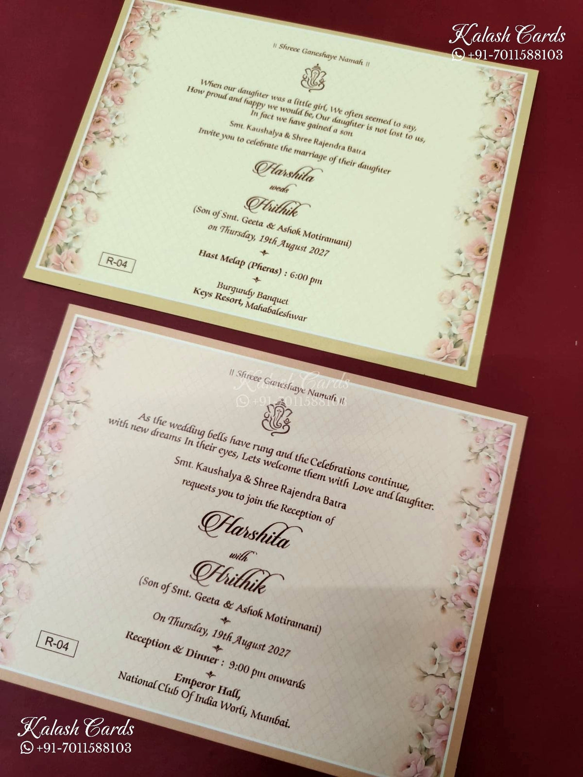 KLB-1150 Creme Floral Door Style Semi Box Wedding Card (2 Page)