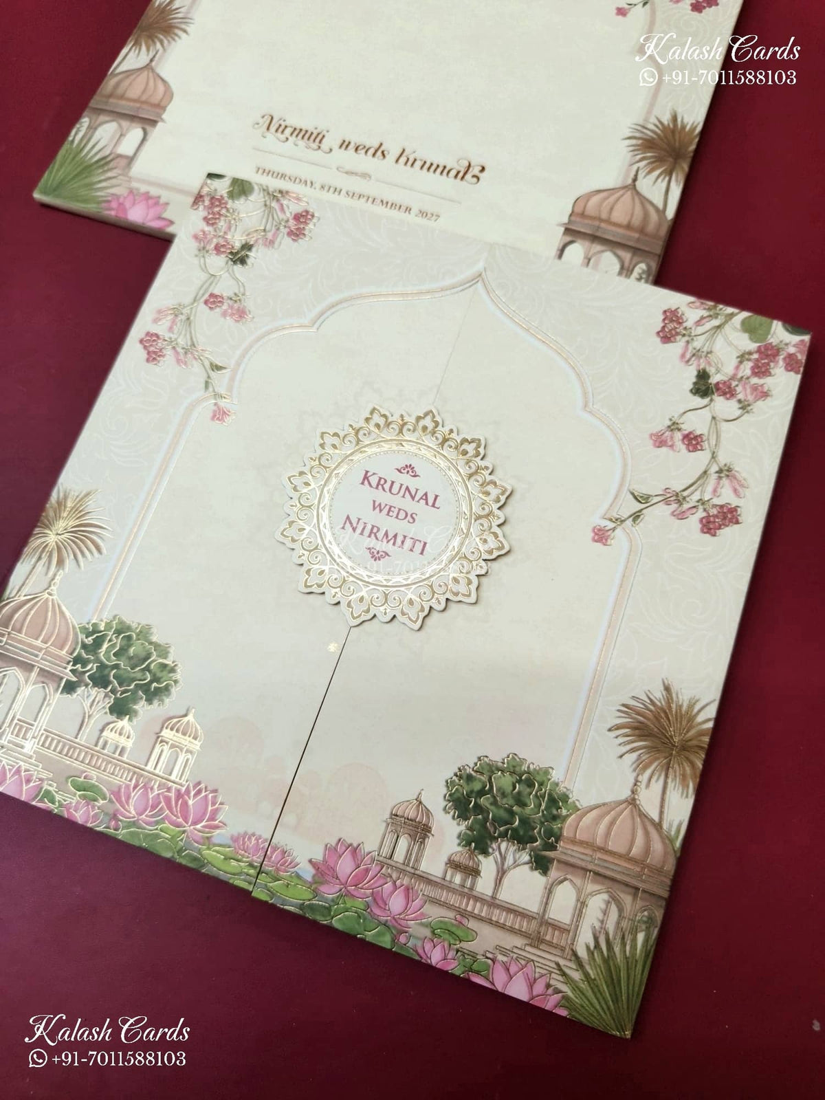 KLB-1153 Creme Royal Fort Door Style Semi Box Wedding Card (2 Page)