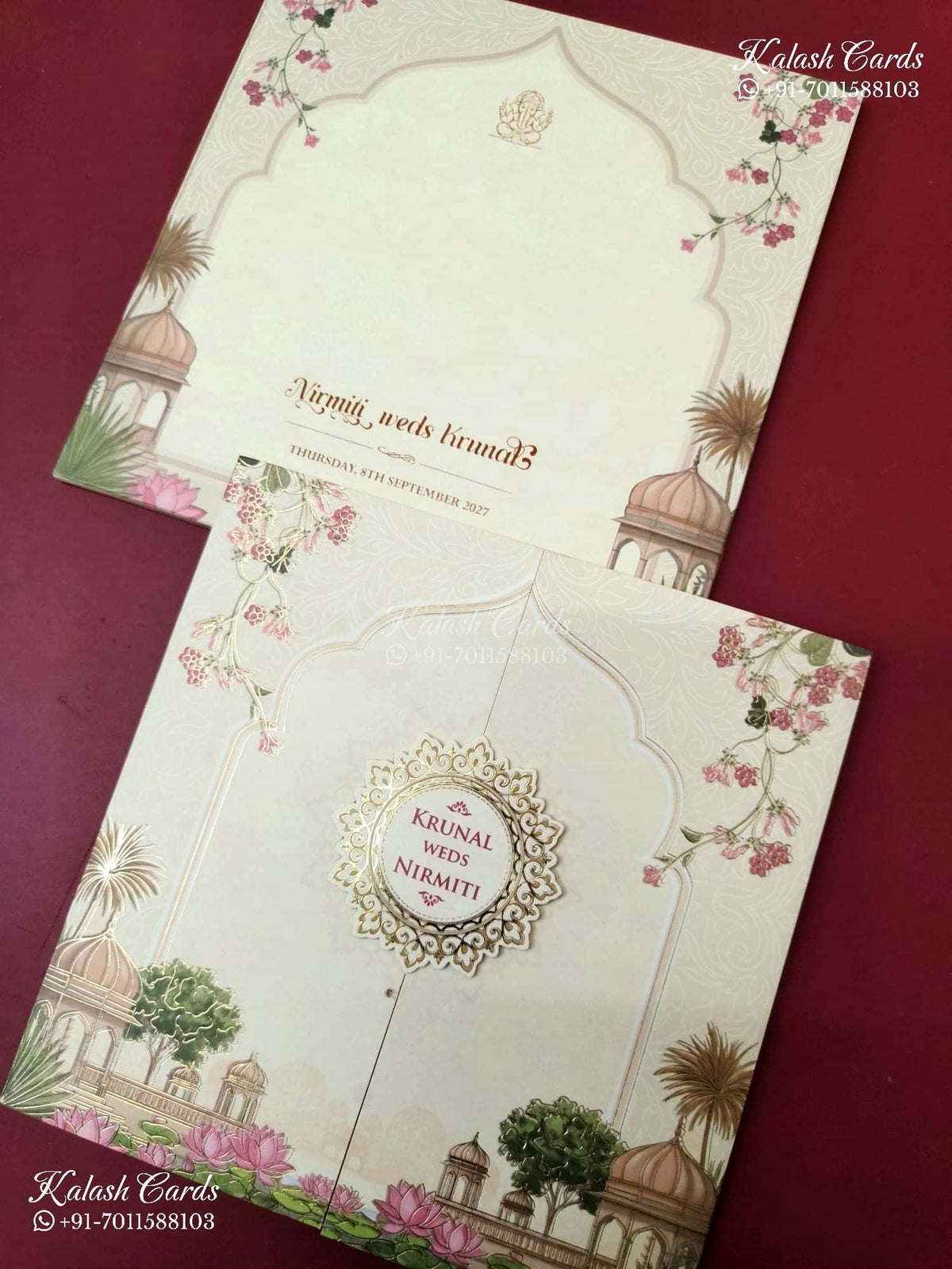 KLB-1153 Creme Royal Fort Door Style Semi Box Wedding Card (2 Page)