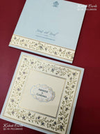 KLB-1154 Creme Blue Floral Semi Box Wedding Card (2 Page)