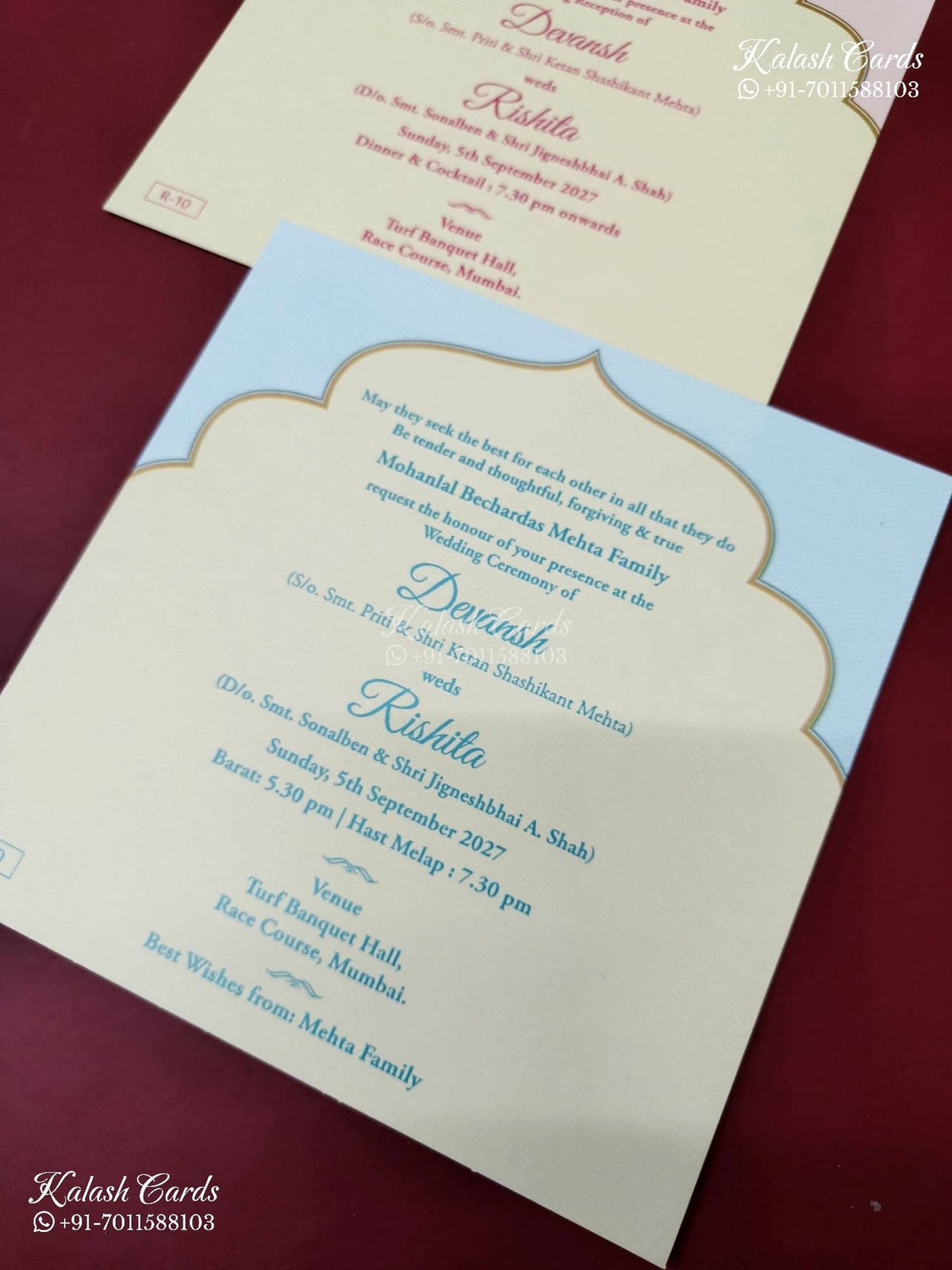 KLB-1155 Creme Bride Groom Semi Box Wedding Card (2 Page & Couple Initial Acrylic)