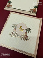 KLB-1156 Creme Elephant Semi Box Wedding Card (2 Page & Couple Initial Acrylic)-Kalash Cards