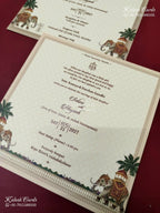 KLB-1156 Creme Elephant Semi Box Wedding Card (2 Page & Couple Initial Acrylic)-Kalash Cards