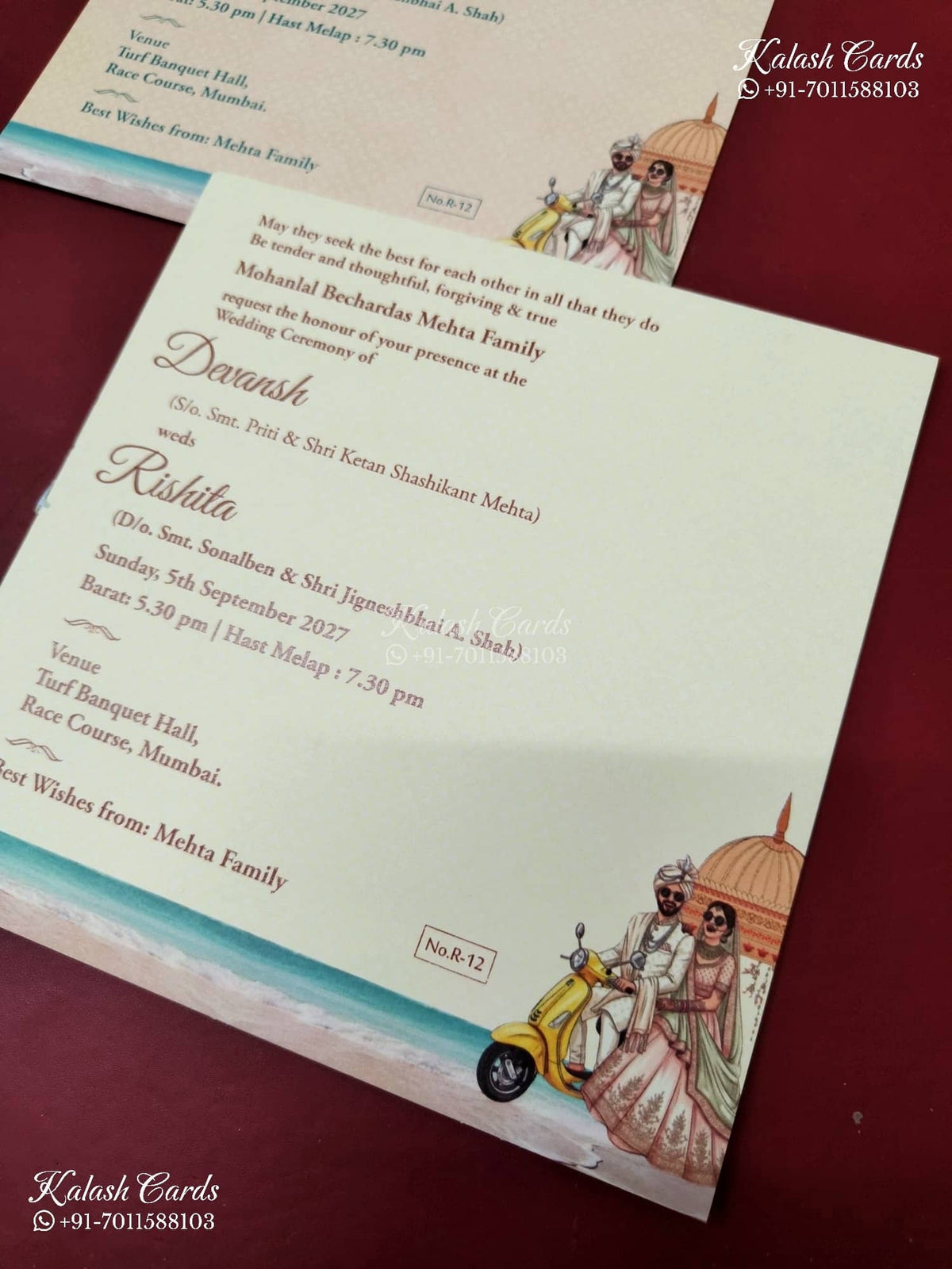 KLB-1157 Blue Bride Groom Semi Box Wedding Card (2 Page & Couple Name Acrylic)