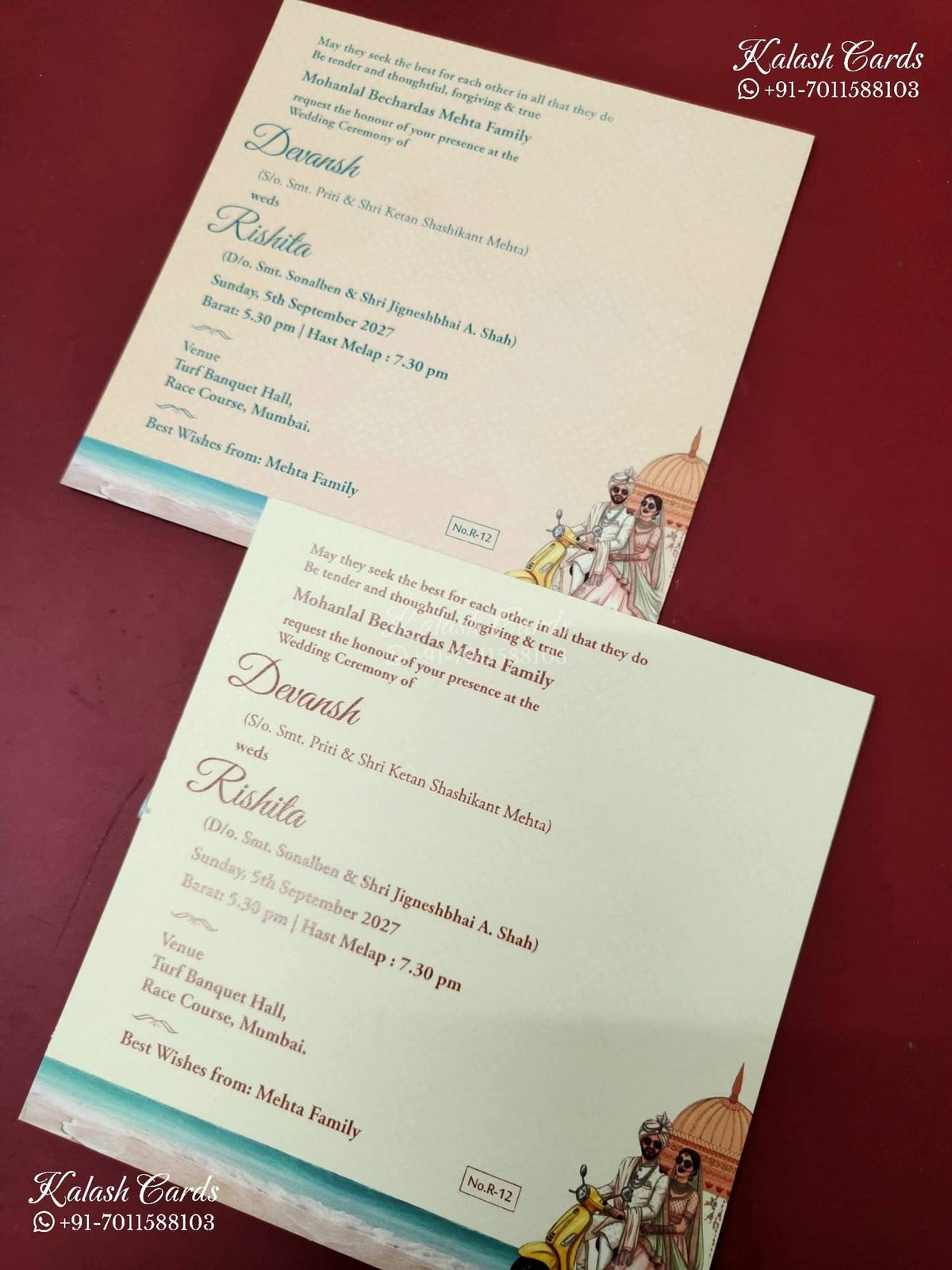 KLB-1157 Blue Bride Groom Semi Box Wedding Card (2 Page & Couple Name Acrylic)