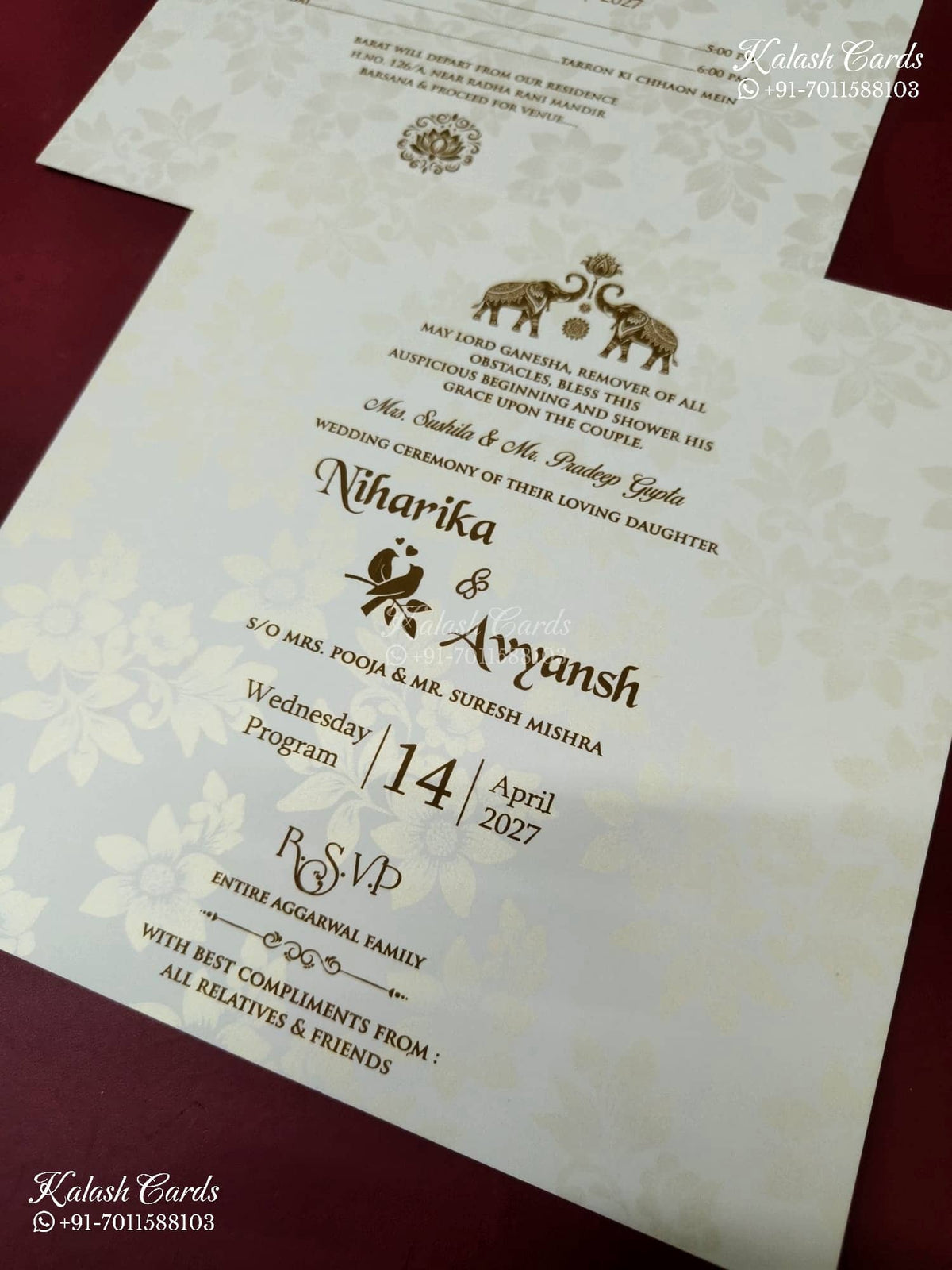 KLB-1160 White Creme Traditional Padded Thick Wedding Card (2 Page)