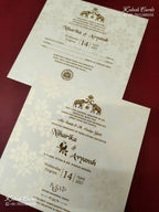 KLB-1160 White Creme Traditional Padded Thick Wedding Card (2 Page)