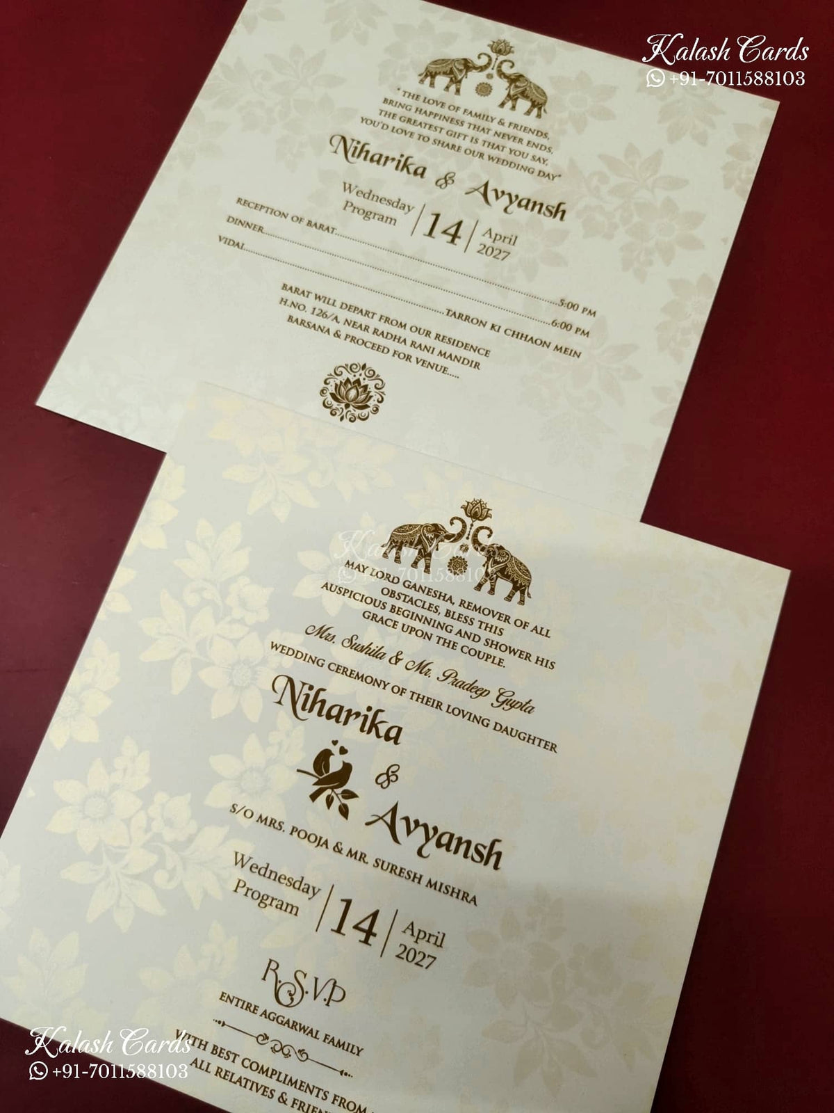 KLB-1160 White Creme Traditional Padded Thick Wedding Card (2 Page)