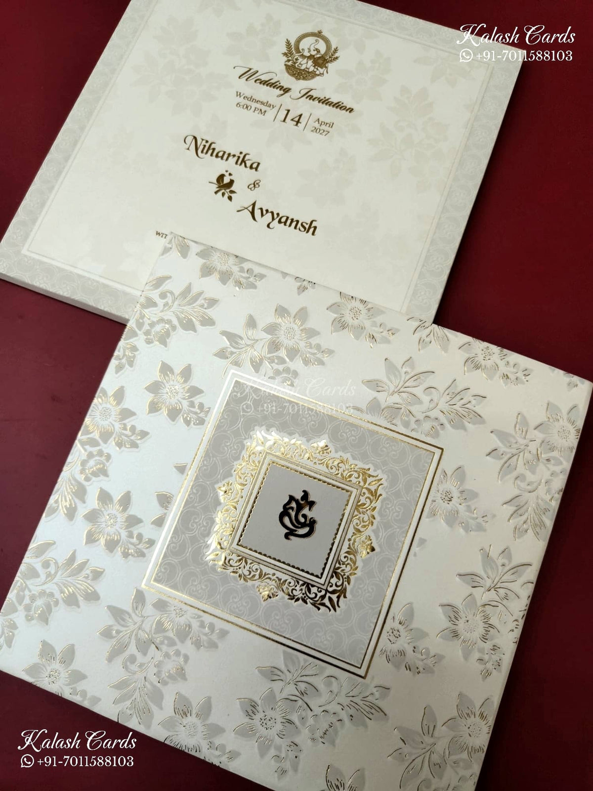 KLB-1161 White Floral Embossed Padded Thick Wedding Card (2 Page)