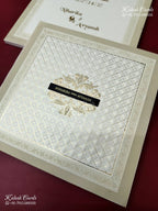 KLB-1162 White Traditional Padded Thick Wedding Card (2 Page & Couple Name Wooden Plate)