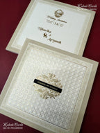 KLB-1162 White Traditional Padded Thick Wedding Card (2 Page & Couple Name Wooden Plate)
