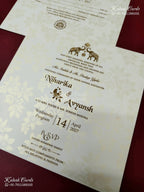KLB-1162 White Traditional Padded Thick Wedding Card (2 Page & Couple Name Wooden Plate)